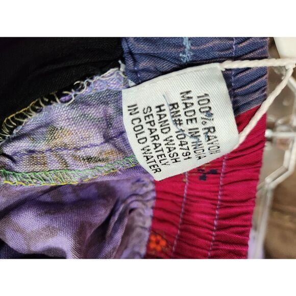 Ananta Patchwork Floral Multicolor Made in India Kantha Pull On Pants One Size - Picture 7 of 7